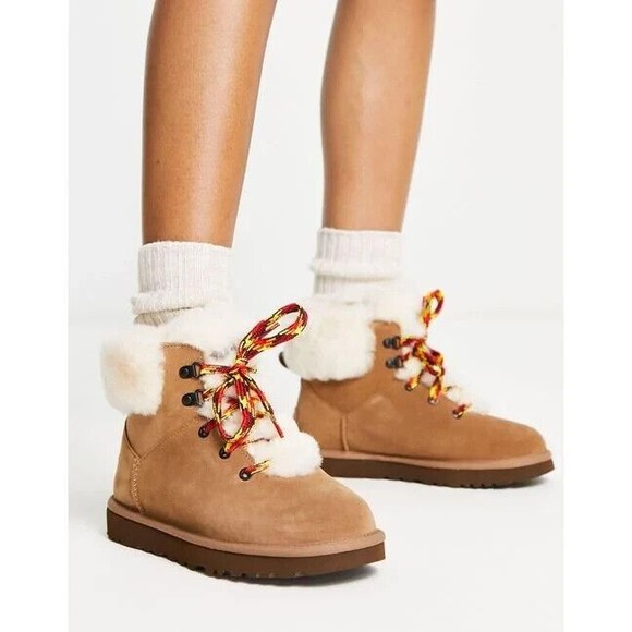 UGG Shoes - NEW UGG Classic Mini Alpine Lace Boots Chestnut Womens Size 7